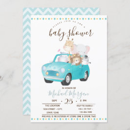 Cute Baby djur-bil,Zigzag Baby Shower Inbjudningar