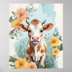 Cute Baby djur Blommigt för värdefull kupa Poster