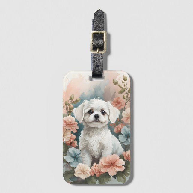 Cute Baby djur | Cute White Maltese Puppy Bagagebricka (Framsida vertikal)