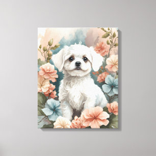 Cute Baby djur Cute White Maltese Puppy Canvastryck
