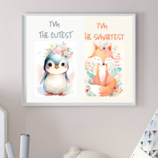 Cute Baby djur Funny Children Fox Penguin Poster