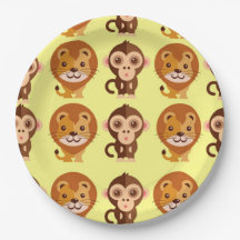 Cute Baby djur Gult Pappra Tallrikar | Gender Neut