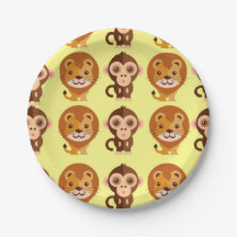 Cute Baby djur Gult Pappra Tallrikar | Gender Neut