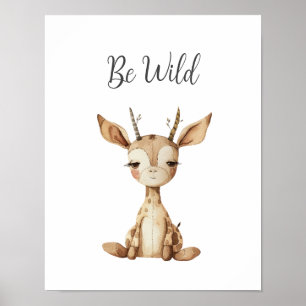 Cute Baby djur Hjort BE Vild Nursery Kids Room Poster
