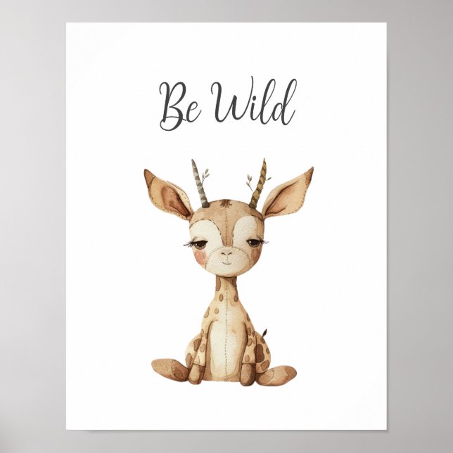 Cute Baby djur Hjort BE Vild Nursery Kids Room Poster (Framsidan)