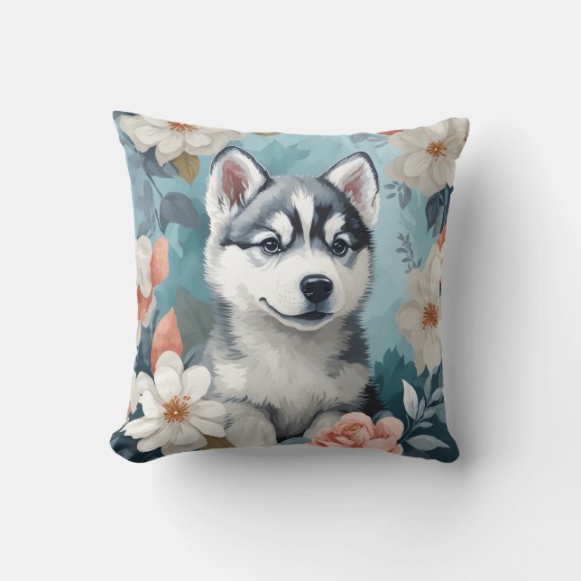 Cute Baby djur | Husky Puppy Kudde (Framsida)