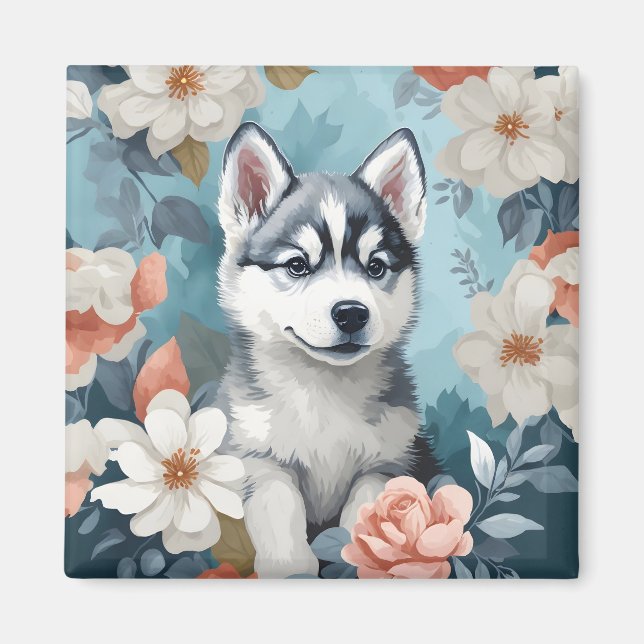 Cute Baby djur | Husky Puppy Magnet (Framsidan)