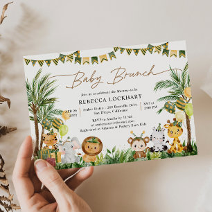 Cute Baby djur i Jungle Safari Baby Brunch Inbjudningar