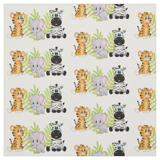 Cute Baby djur Jungle Theme Tiger Elephant Zebra Tyg (Provkarta)