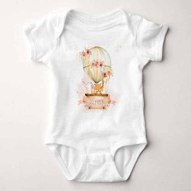 Cute Baby djur Luftballong Blommigt T Shirt (Framsida)