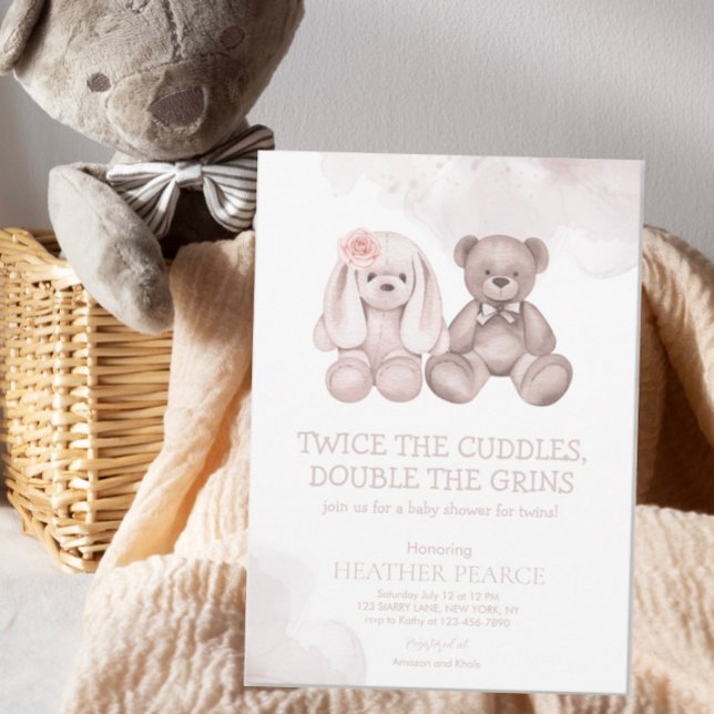 Cute Baby djur Nalle Boy Twillingars Shower Inbjudningar (Skapare uppladdad)