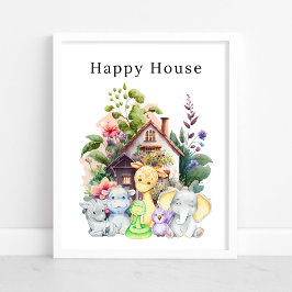 Cute Baby djur och deras Lycklig House | POSTER