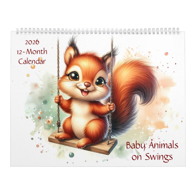 Cute Baby djur på swings 12 månader 2026 Kalender (Omslag)