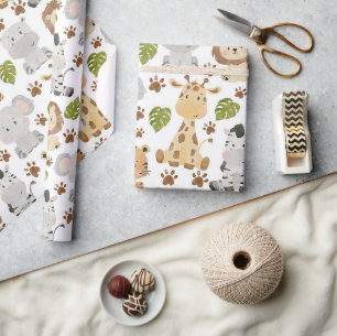 Cute baby djur safari som omsluter pappra lakan presentpapper