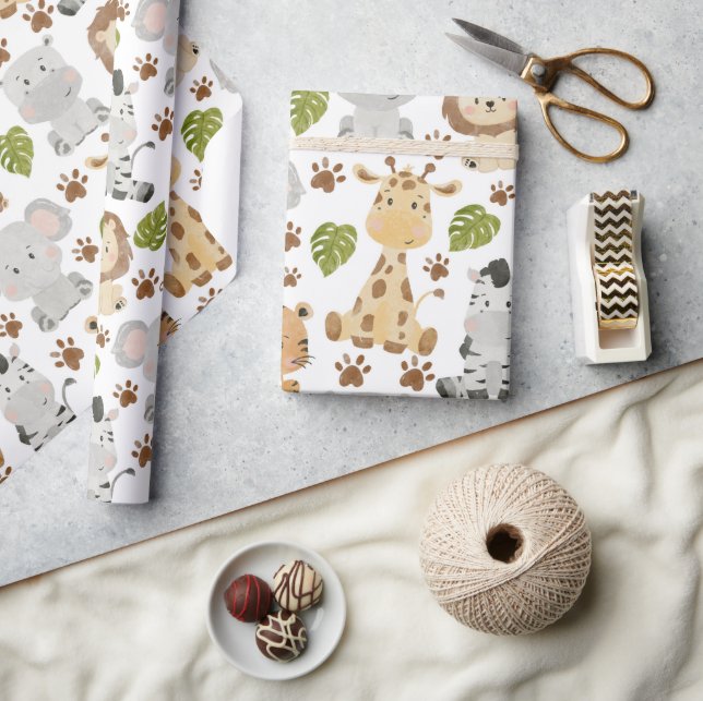Cute baby djur safari som omsluter pappra lakan presentpapper (Hantverk)