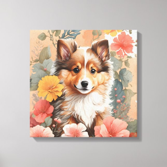 Cute Baby djur | Shetland Sheepdog Puppy Canvastryck (Framsida)