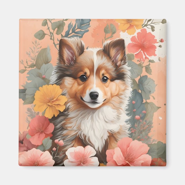 Cute Baby djur | Shetland Sheepdog Puppy Magnet (Framsidan)