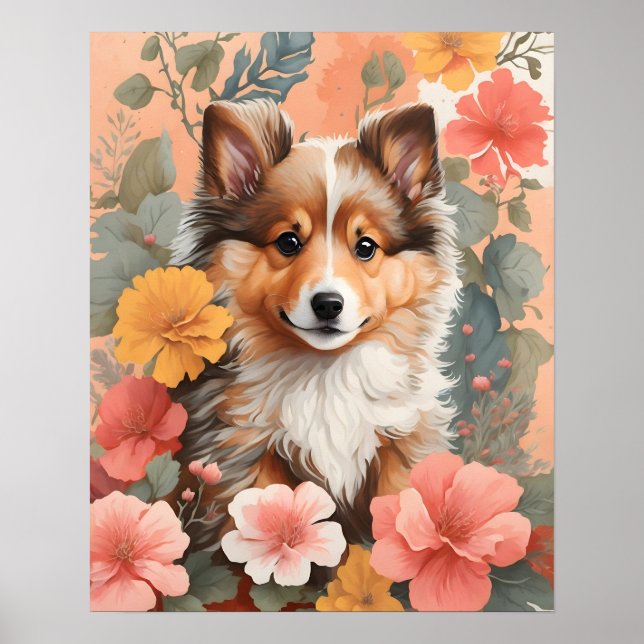 Cute Baby djur | Shetland Sheepdog Puppy Poster (Framsidan)