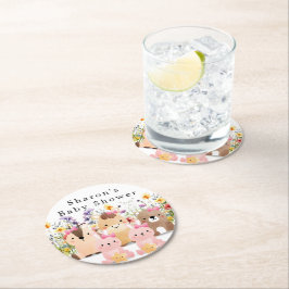 Cute Baby djur & Wildblomma Baby Shower Underlägg Papper Rund