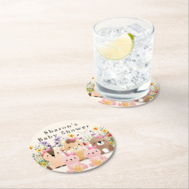 Cute Baby djur & Wildblomma Baby Shower Underlägg Papper Rund