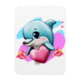 Cute Baby Dolphin med hjärtans hjärta Magnet