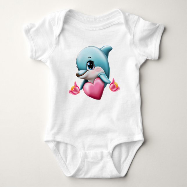 Cute Baby Dolphin med hjärtans hjärta T Shirt (Framsida)