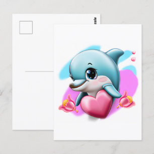 Cute Baby Dolphin med hjärtans hjärta Vykort