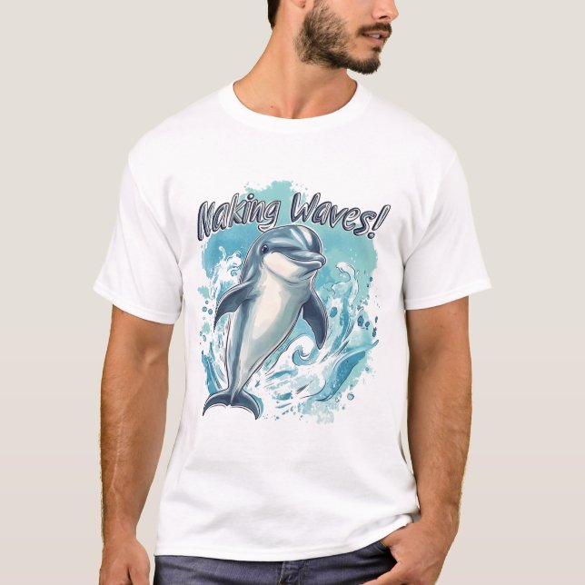 Cute Baby Dolphin T-Shirt Design, Retro Ocean Anim (Framsida)