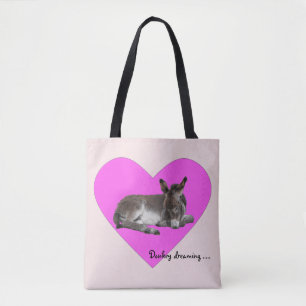 Cute Baby Donkey Foal Dreaming in Big Rosa Heart Tygkasse