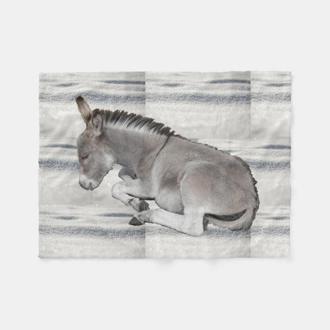 Cute Baby Donkey Foal på Snö Fleecefilt (Framsidan (Horisontell))