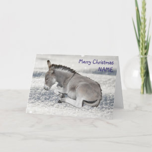 Cute Baby Donkey på julen Snö Helgkort