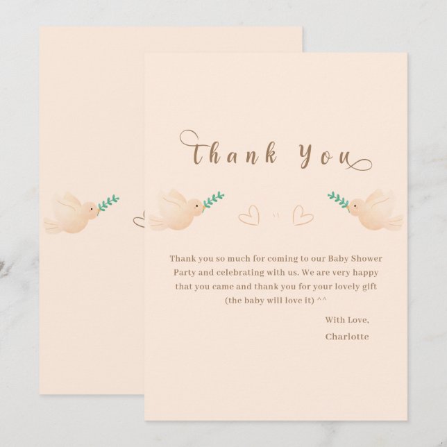 Cute Baby Dove Baby Shower - tack för ditt kort (Fram/baksida)