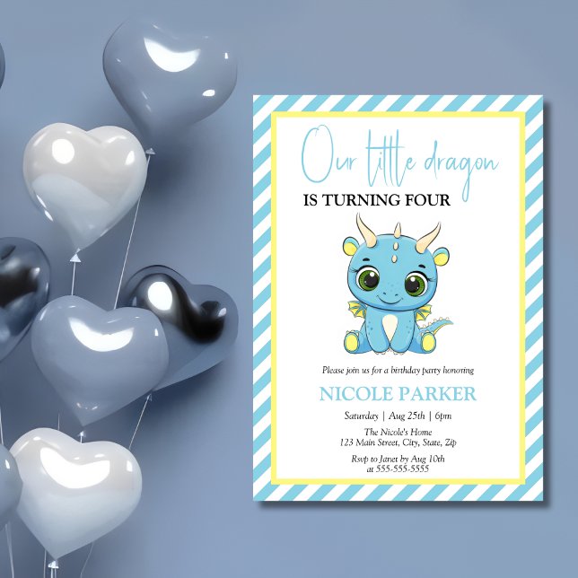Cute Baby Dragon Blue Rand Birthday Inbjudningar (Skapare uppladdad)