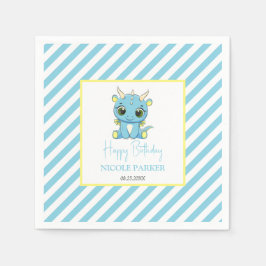 Cute Baby Dragon Blue Rand Birthday Pappersservett