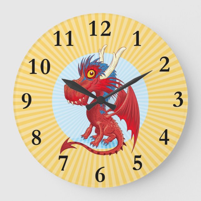 Cute Baby Dragon Clock Stor Klocka (Framsida)