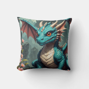 Cute Baby Dragon Dekorativ kudde För barn