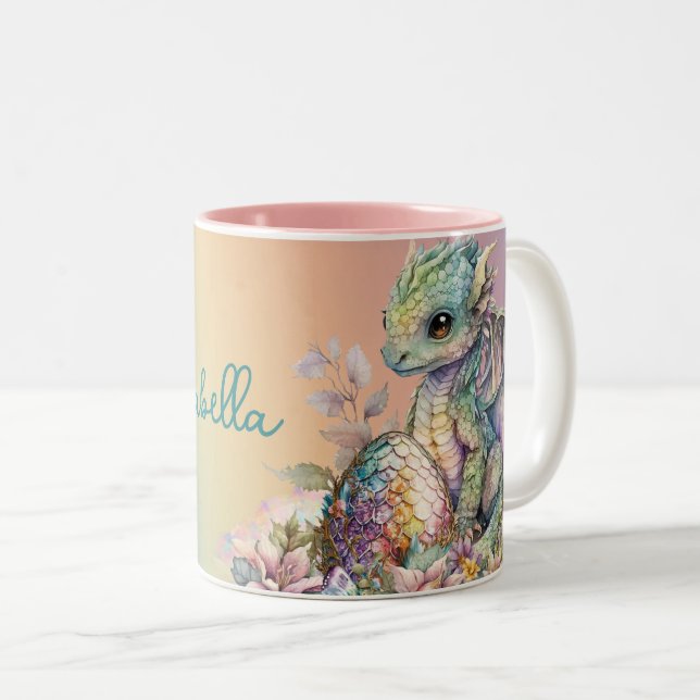Cute Baby Dragon Egg on Rainbow Två-Tonad Mugg (Framsida höger)