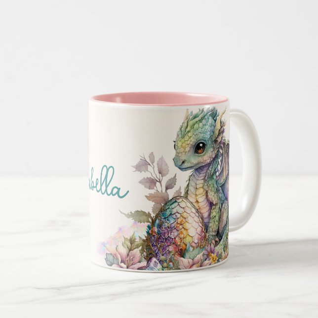 Cute Baby Dragon Egg Två-Tonad Mugg (Framsida höger)