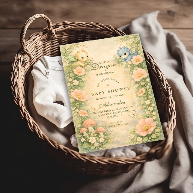 Cute Baby Dragon Fairytale Baby Shower Inbjudningar (Skapare uppladdad)