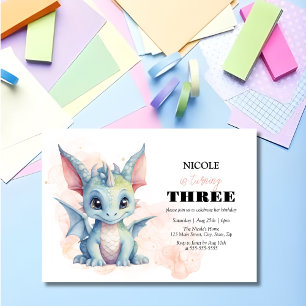 Cute Baby Dragon Fairytale Kid Birthday Inbjudningar