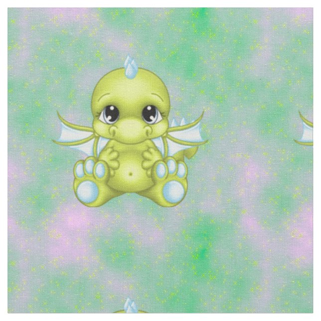 Cute Baby Dragon Grönt & Blue Tyg (Närbild)