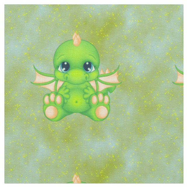 Cute Baby Dragon Grönt & Orange Tyg (Närbild)