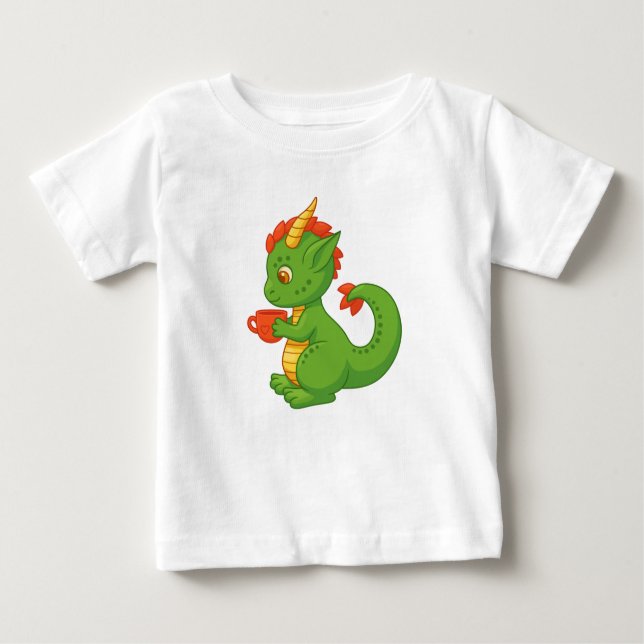 Cute Baby Dragon Holding Cup T Shirt (Framsida)