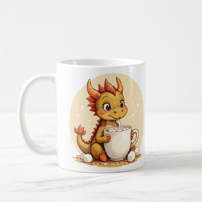 Cute Baby Dragon Hot Chocolate Kids Kawaii Cozy De Kaffemugg (Vänster)