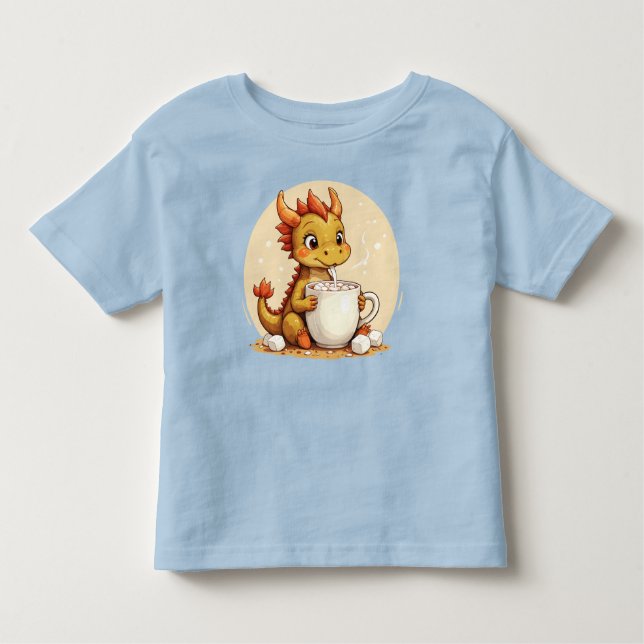 Cute Baby Dragon Hot Chocolate Kids Kawaii Cozy De T Shirt (Framsida)