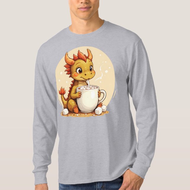 Cute Baby Dragon Hot Chocolate Kids Kawaii Cozy De T Shirt (Framsida)