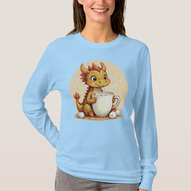 Cute Baby Dragon Hot Chocolate Kids Kawaii Cozy De T Shirt (Framsida)
