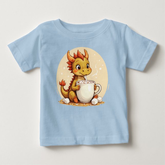 Cute Baby Dragon Hot Chocolate Kids Kawaii Cozy De T Shirt (Framsida)
