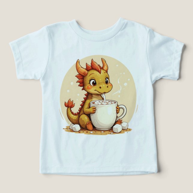 Cute Baby Dragon Hot Chocolate Kids Kawaii Cozy De T Shirt (Design Framsida)