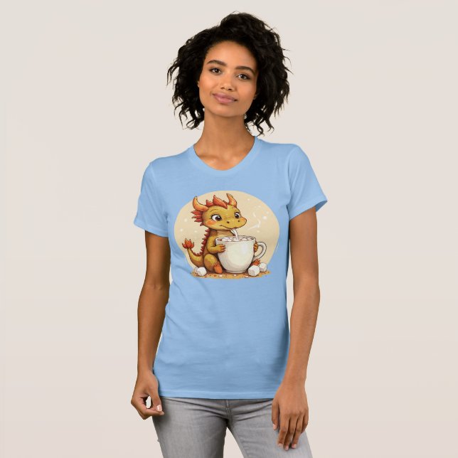 Cute Baby Dragon Hot Chocolate Kids Kawaii Cozy De T Shirt (Hel framsida)